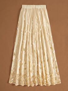 SHEIN Unity Váy Midi Sequin 2 màu sáng bóng thời trang cổ điển mạ vàng cho nữ - Màu be - Xem 2