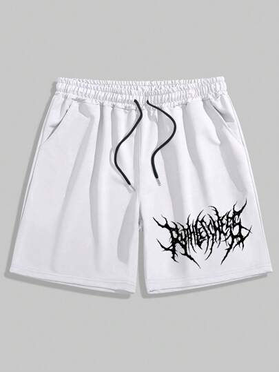 Goth Short à cordon de serrage avec graphique de lettre pour hommes, école