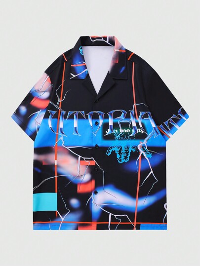 Street Life Camisa de manga corta para hombre con estampado Cyberspace, perfecta para uso diario en primavera y verano