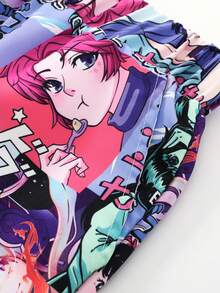 ROMWE MEN Anime 男士動漫印花短褲，適用於春夏日常穿著 - 彩色 - 查看 4