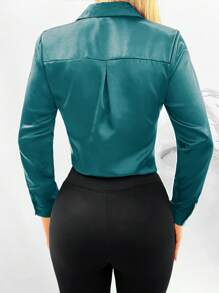 EURMUSE Solid Button Front Shirt - Teal Blue - View 3