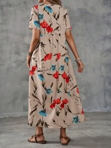 EMERY ROSE Women's Summer Long Dress With Short Sleeves And Large Floral Print.