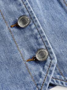 SHEIN MOD 女士夏季休閒式襯衫式櫻花刺繡純棉無袖牛仔外套 - 淺色水洗藍 - 查看 3