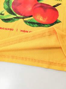 INAWLY Plus Size Summer Short Crop Tank Top With Peach And Letter Print - Yellow - View 4