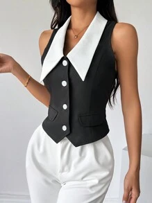 Firerie Women's Color Block Sleeveless Shirt With Front Button Closure,Work Women Shirts. Elegant Style For Summer.Old Money.Teacher Clothes.Business Casual Women.,Sleeveless Tops