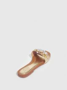CUCCOO TILAWA Zapatos de mujer, sandalias planas de moda, zapatos de boda para vacaciones de verano, de verano, Halloween, Navidad, otoño - Dorado - Ver 5