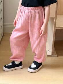 SHEIN Young Girl Casual Solid Color Drawstring Jogger Pants, Summer - Multicolor - View 5