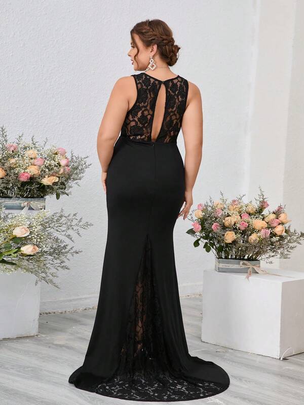 SHEIN Belle Plus Size Dames Elegante Kanten Bodycon Trouwjurk Met Rugloos Ontwerp