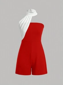 Firerie Women's Colorblock Spaghetti Strap Sleeveless Jumpsuit With Fashionable Design For Summer - Red and White - View 5