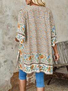 EMERY ROSE Island Vacation Inspired Printed Kimono Cover Up For Women, Countryside Style Summer