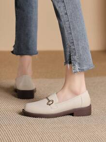 Women's Work Shoes, Fashion Round Toe Apricot Flat Slip-On Loafers Casual Shoes, Suitable For Spring, Autumn & Winter