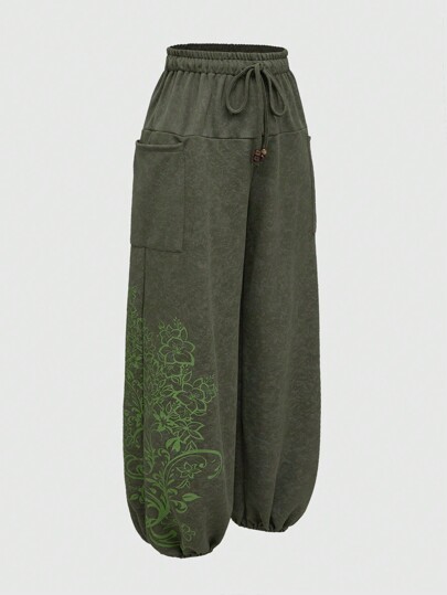 Hippie Nepal Bohemian Leaf Print Harem Pants