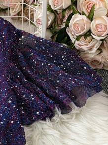 SHEIN Clasi Plus Size Women Fashionable Mesh Short Sleeve Dress With Rhinestone Embellishment
