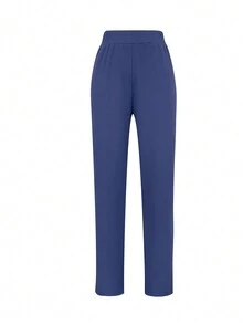 Solid Color Simple Daily Scrub Uniform Set - Blue - View 4