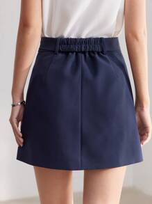 MOTF PREMIUM FALDA DORADA SÓLIDA CON DETALLES DE BOTONES, TUBERÍA CONTRASTANTE Y CINTURA AJUSTADA - Azul - Ver 8