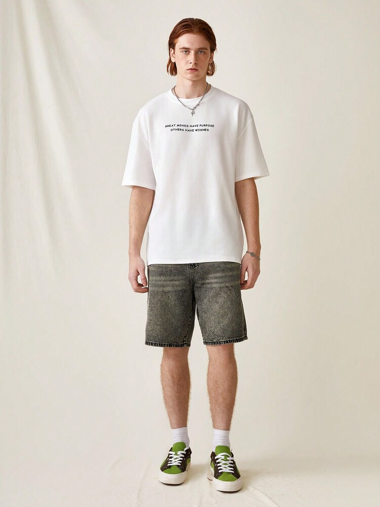 Manfinity Hypemode Quần Short Denim Bermuda dáng rộng có khóa kéo dành cho nam, cạp trễ - Xám - Xem 5