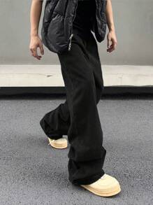 Manfinity EMRG 男士休闲宽松阔腿牛仔裤，适合日常穿着，男士宽松黑色裤子，男士黑色宽松牛仔裤，男士宽松裤子 - 黑色 - 查看 5