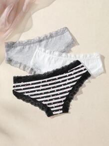 3入組女士蕾絲拼接日常穿著三角褲 - 彩色 - 查看 6