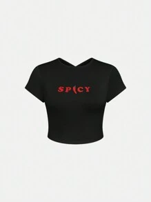 INAWLY 女士夏季休闲短袖 T 恤，带字母印花圆领图案 T 恤女式上衣 - 黑色 - 查看 3