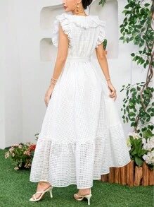 Mulvari Women's Fashion Solid Color Ruffled Sleeve Dress