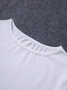 INAWLY Women Summer Solid Color Round Neck Short Sleeve Curved Hem Dress