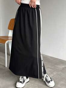 FRIFUL 女士拼色簡約日常裙 - 黑色 - 查看 4