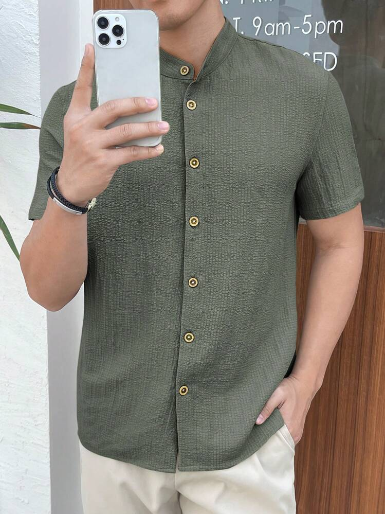 Manfinity VCAY قميص صيفي كاجوال منسوج للرجال بأكما...