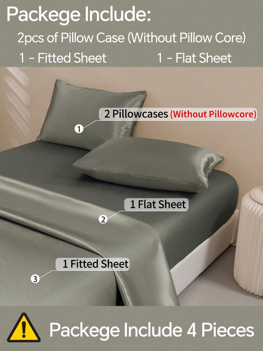Satin Sheet Set - Light Grey - View 1
