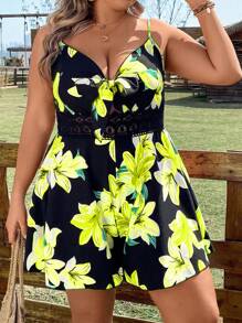 SHEIN Clasi Bộ đồ liền thân dây mảnh in họa tiết hoa Boho cỡ lớn phong cách ngày lễ thường ngày, dành cho mùa hè - Nhiều màu - Xem 7