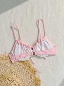 Swim Mod 2025 Floral Jacquard Front-Tie Sexy Spaghetti Strap Bikini Top For Women, Beach Holiday Top Pink Summer