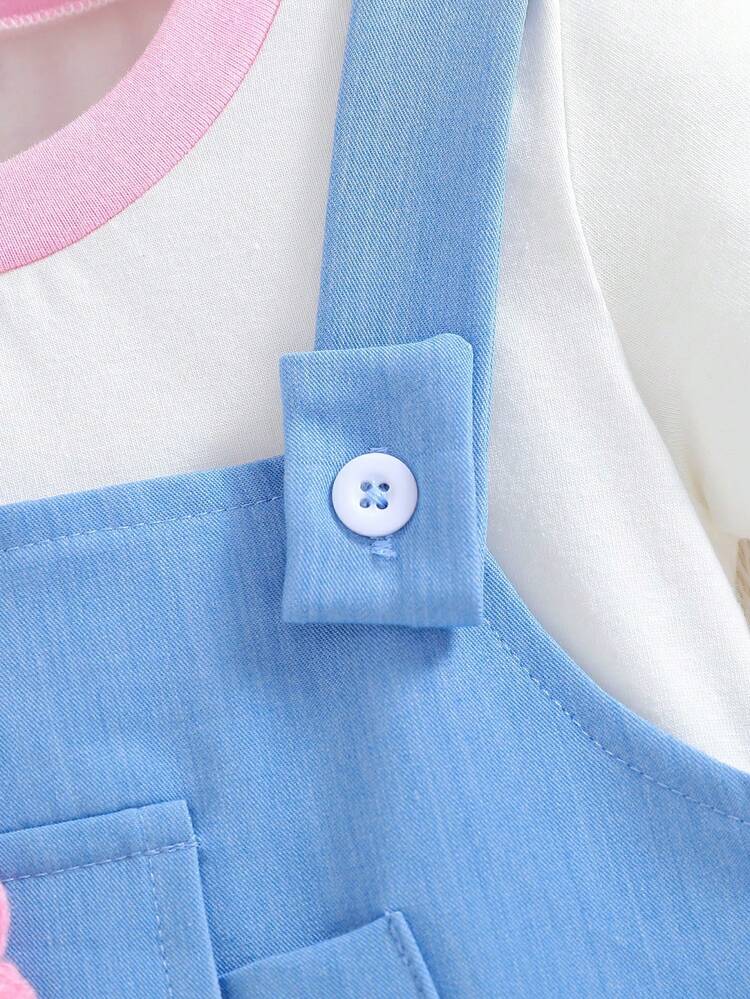 2pcs Baby Girls' Casual White Top Denim Dress Set