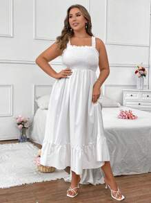 SHEIN Clasi Đầm hai dây màu trơn thường ngày phong cách Boho mùa hè cỡ lớn dành cho nữ - trắng - Xem 6