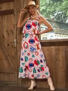 Breezaya Vestito da donna senza maniche con stampa integrale e bretelle larghe per l'uso casual estivo - Multicolore - Visualizzare 3