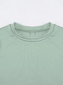 INAWLY Solva 女士夏季圓領短袖褶皺修身休閒純色T恤 - 薄荷綠 - 查看 4