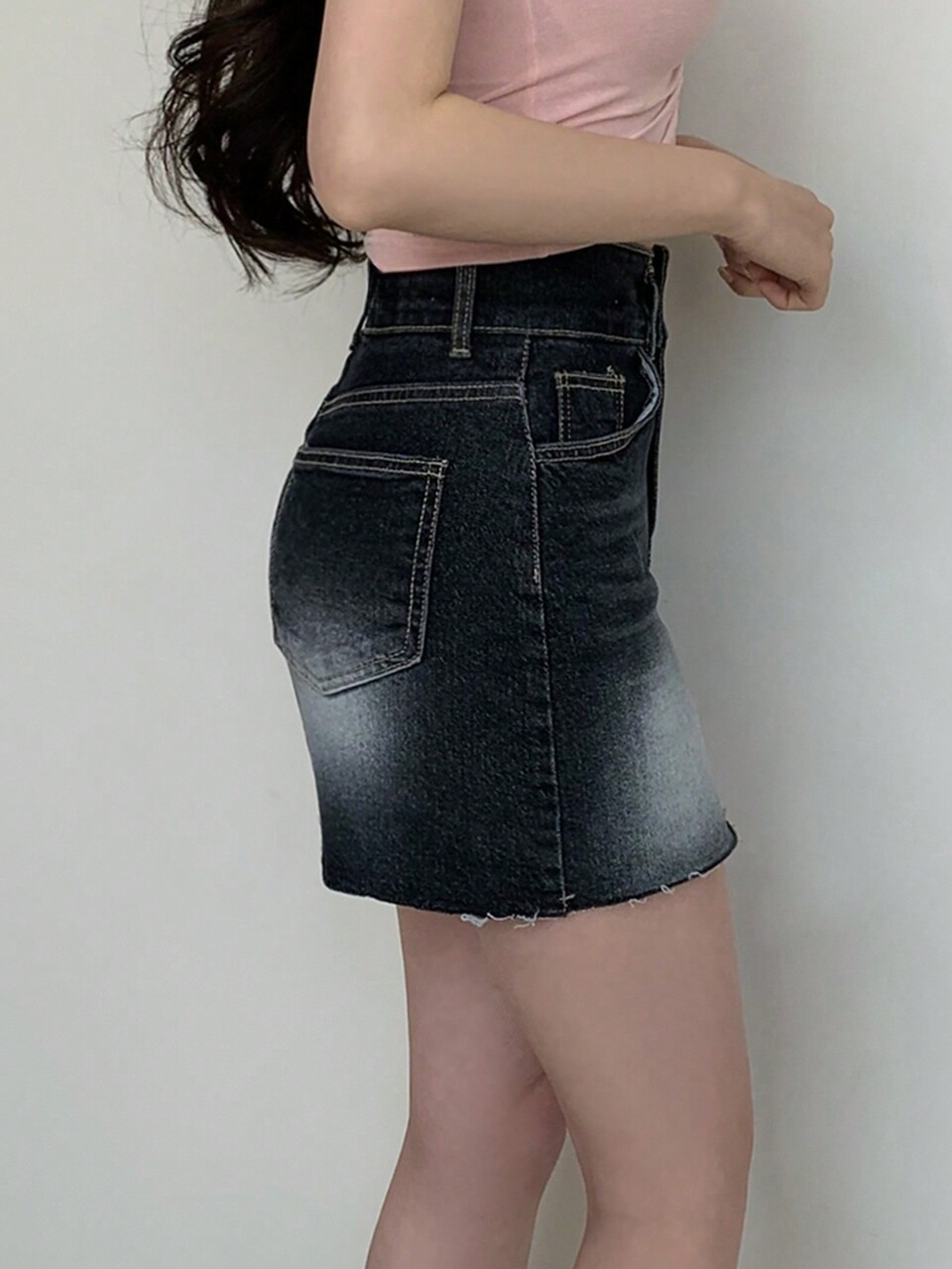 Women's Bleached Denim Skirt With Washed Finish Jeans Skirt