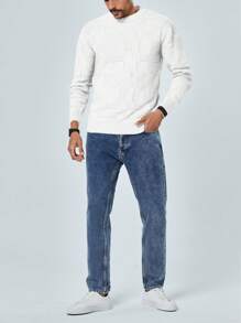 RueChic Men's Solid Color Round Neck Casual Sweater - White - View 5