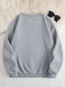 EMERY ROSE Sweatshirt ukuran plus Huruf Slogan Casual - Light Grey - View 2