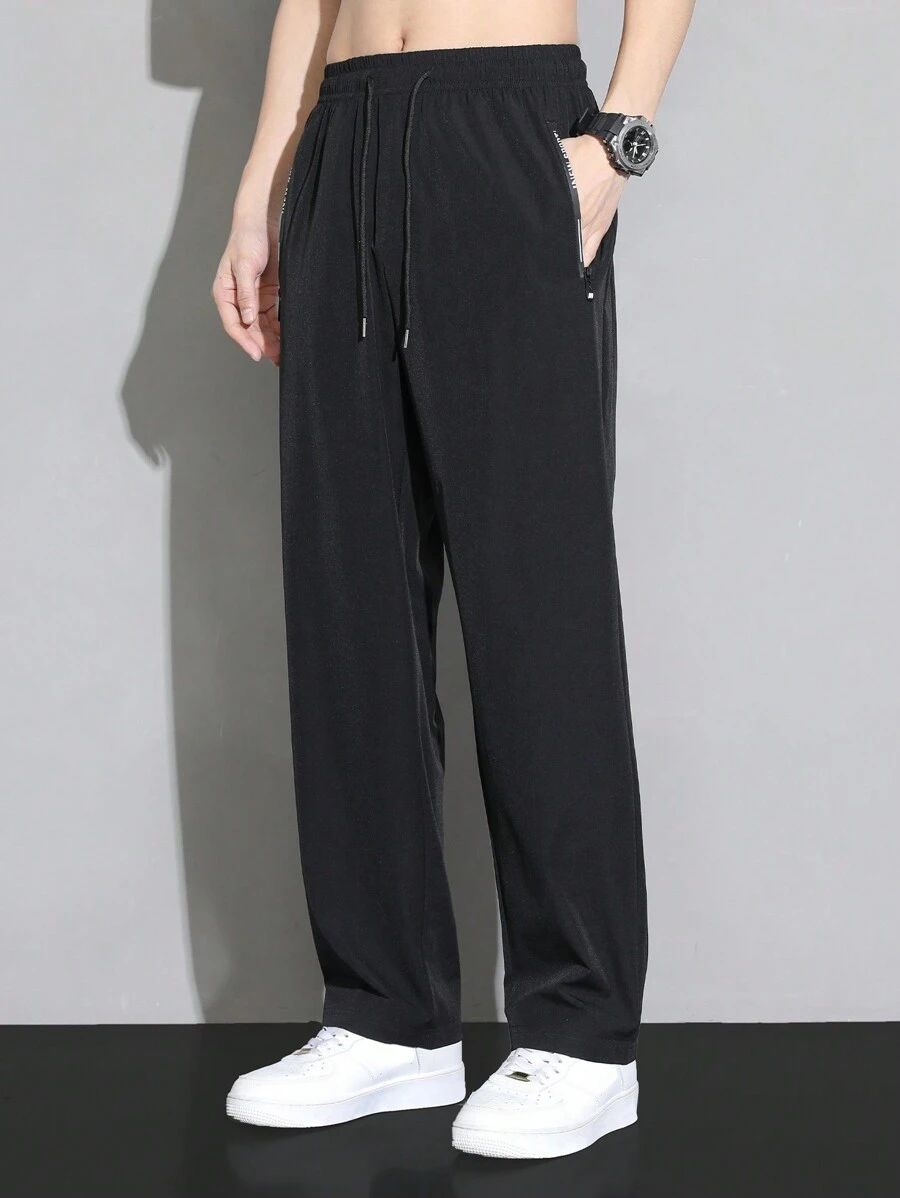 Pantalones casuales simples y lisos para hombres para uso diario - Negro - Ver 1