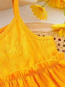 SHEIN Young Girl Yellow Textured Fabric Fashion Camisole Top - Yellow - View 4