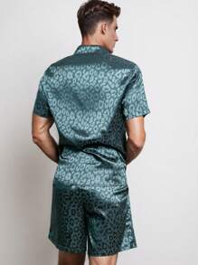 Men's Spring/Summer Leisure Jacquard Short Sleeve Shirt Set - Dark Green - View 2