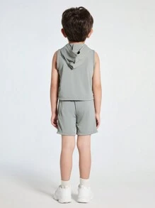 男孩純色無袖連帽上衣和運動短褲套裝，夏季 - 深灰色 - 查看 2