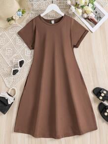 Abito maglione lavorato a maglia ampio e casual per ragazze adolescenti, adatto per uso domestico, uso quotidiano, vacanze, estate, viaggi - Cammello - Visualizzare 11