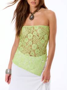 MUSERA Sheer Lace Side Split Top Summer Tube Top Summer Ibiza Going Out Tops