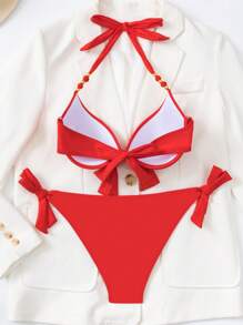 Swim Vcay Set de 2 bikinis con diseño floral, copa acolchada y estilo halter para el verano
