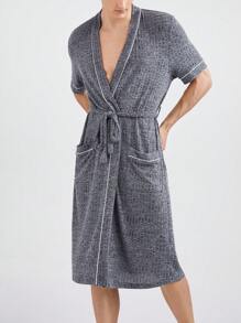 Men Solid Color Simple Style Bathrobe For Daily Wear