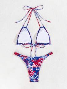 SHEIN Swim Women Fashionable Summer Holiday Random Printed Bra & Bikini Set Bottom Bikini Set, For Summer Beach - Multicolor - View 7