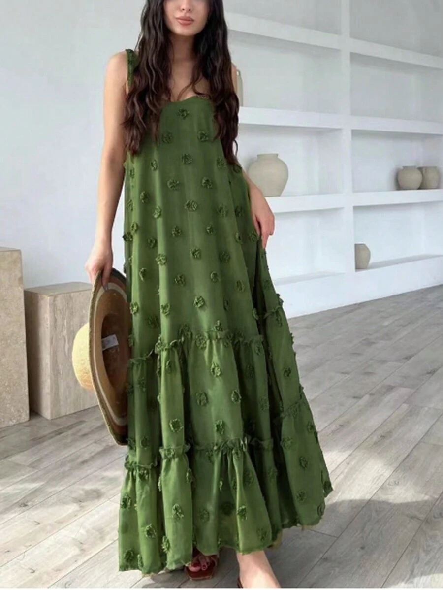 flowy summer maxi dress R.Vivimos Women's Off-Shoulder Dresses Short Sleeve Empire Waist Boho Floral Print Casual Smocked Dresses making it a 2025 summer dress full of romantic allure Waves Maxi Dress in Blue