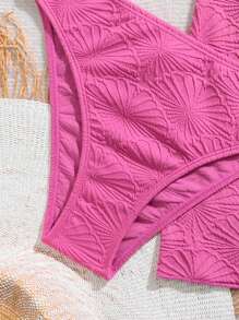 SHEIN Swim Summer Women's Solid Color Bandeau Bikini Set For Vacation, Scover Up Skirt 3pcs - Hot Pink - View 5