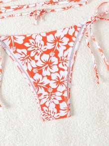 SHEIN Swim 女性花卉印花領結性感比基尼套裝，適用於度假，隨機印花 - 粉色 - 查看 6