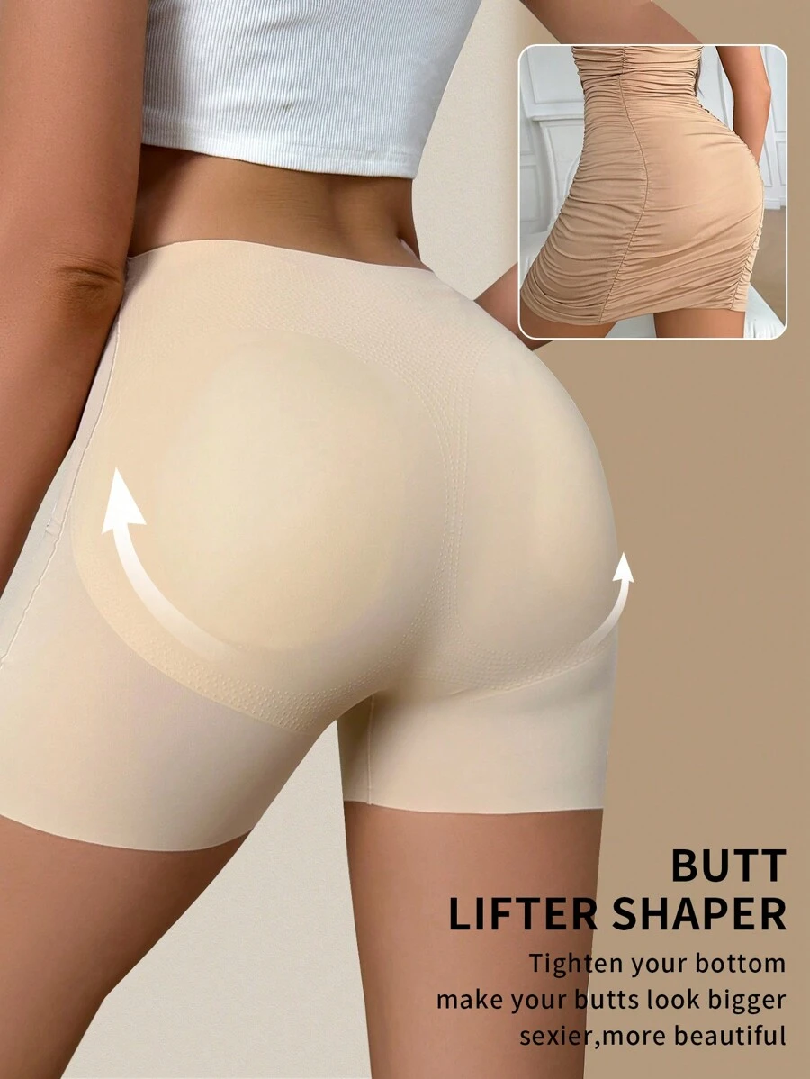 SHEIN Women Body Shaping Panties Seamless Breathable Square Cut High Waist Tummy Control Shapewear, 1pc - Apricot - View 1